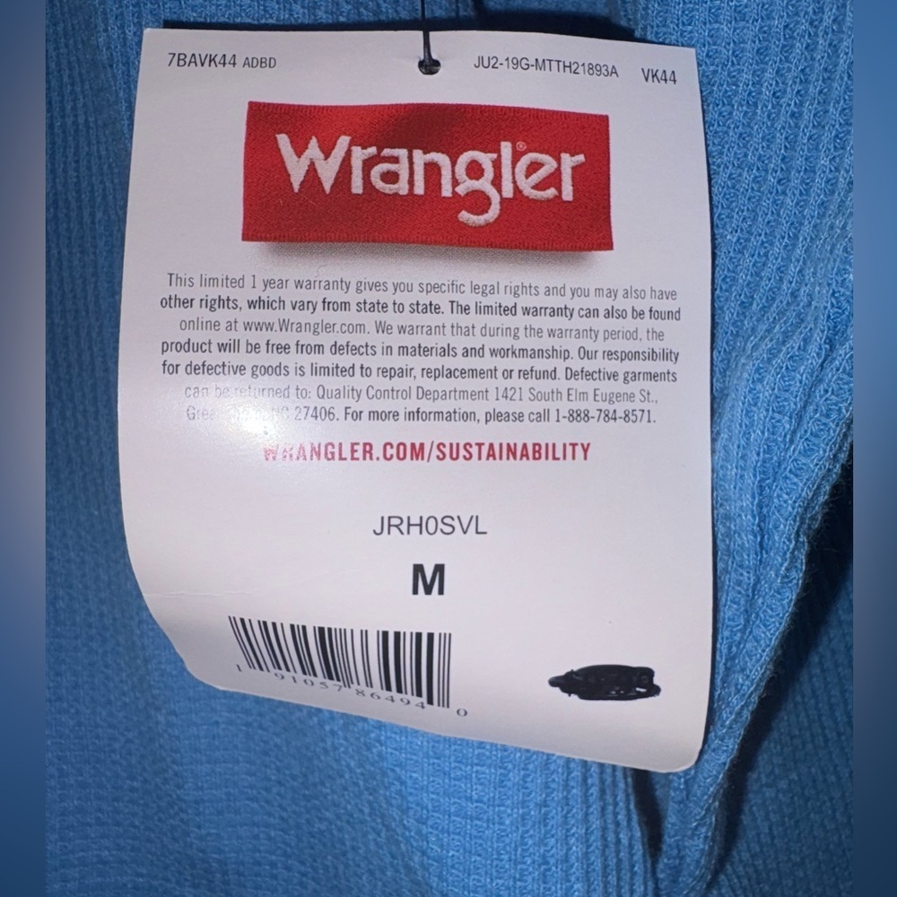 Wrangler Men’s thermal/waffle knit top size M - Picture 3 of 5